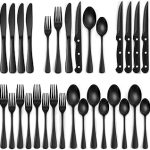 EWFEN 24-Piece Black Silverware Steak Knives