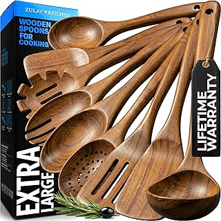 Zulay Kitchen 9-Piece Teak Wood Cooking